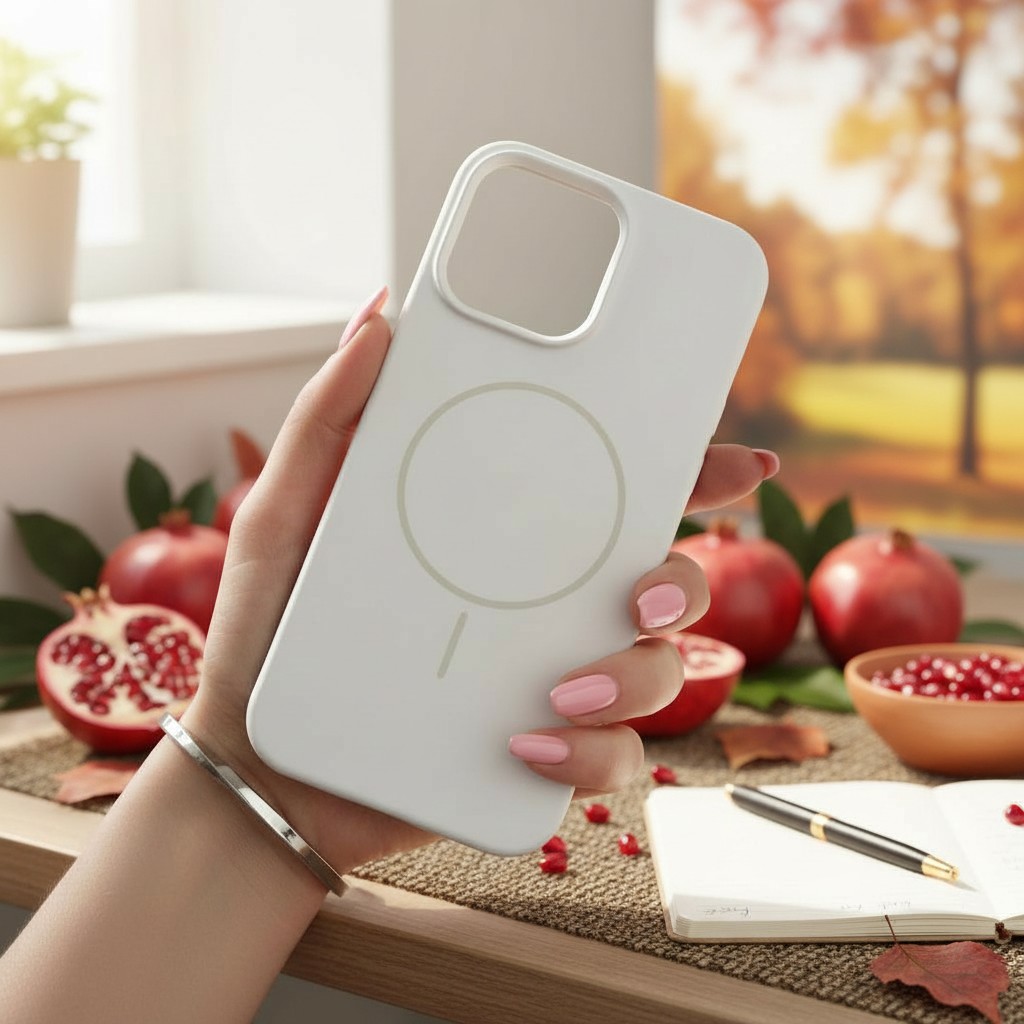 کاور گوشی iPhone 16 Pro Max آیفون سیلیکونی پاک کنی مگ سیف MagSafe اورجینال داخل پارچه ای سفید