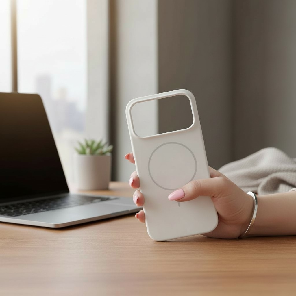 کاور گوشی iPhone 17 Pro Max آیفون سیلیکونی پاک کنی مگ سیف MagSafe اورجینال داخل پارچه ای سفید