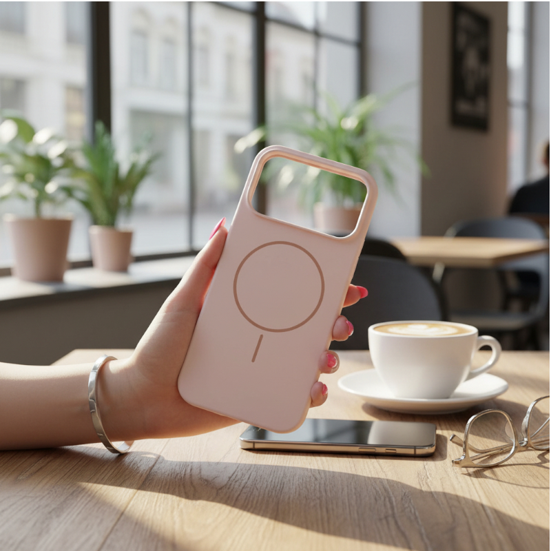 کاور گوشی iPhone 17 Pro Max آیفون سیلیکونی پاک کنی مگ سیف MagSafe اورجینال داخل پارچه ای گلبهی